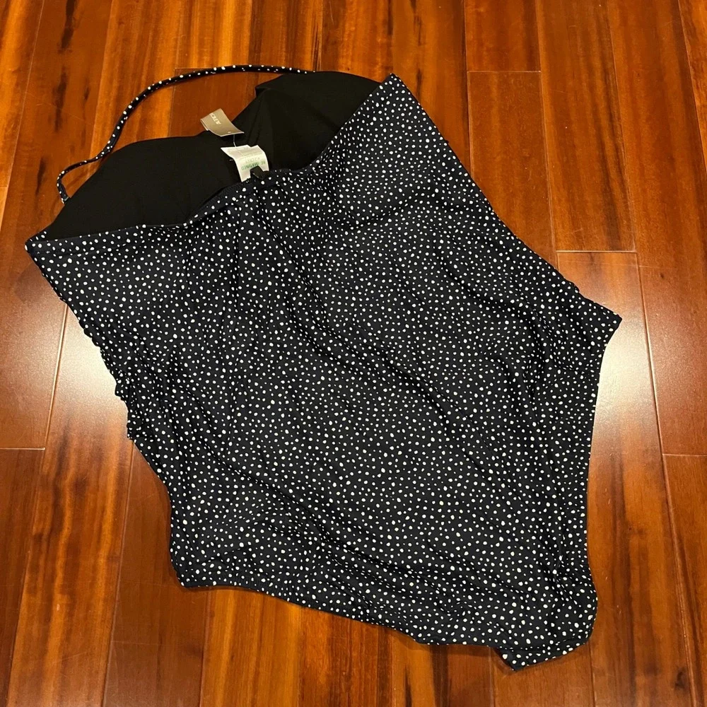 J.Crew One Piece‎ Swimsuit Navy Blue White Polka Dot Halter New NWT Plus Size 22